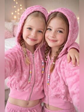 Kids Plush Pink Hooded Pajama Set